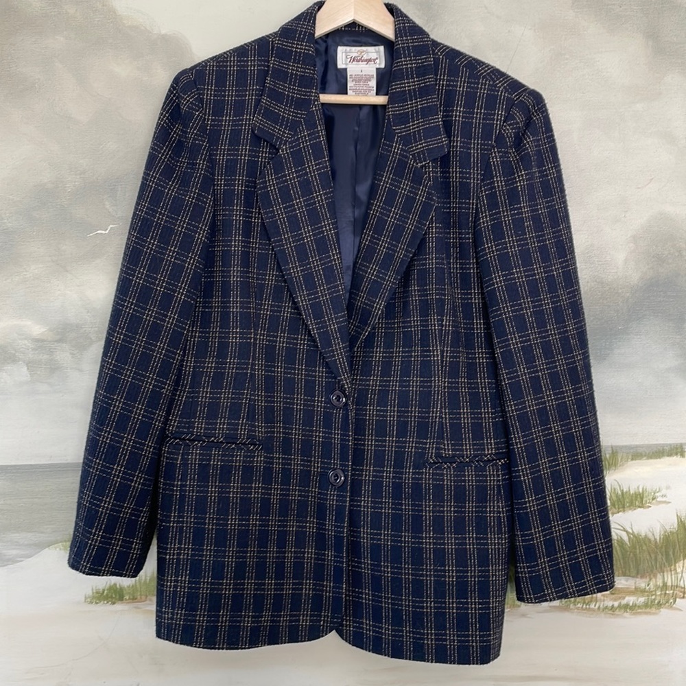 Worthington Vintage Navy Plaid Blazer- Womens 6